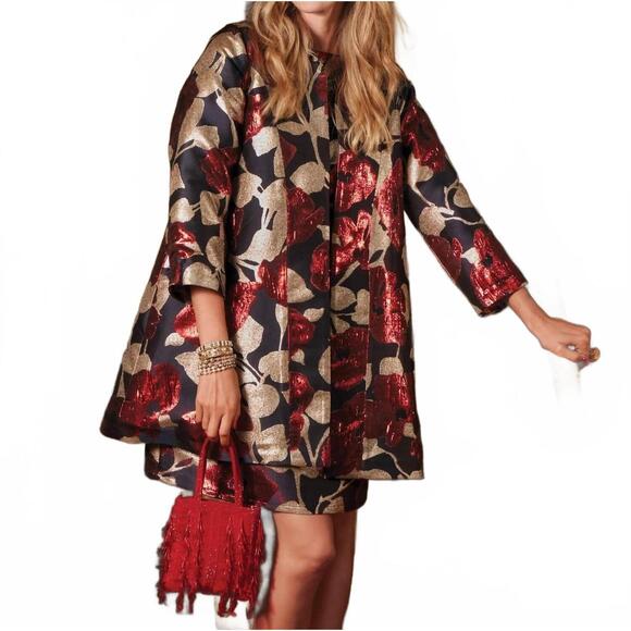 NEW FRANCES VALENTINE cornelia swing coat in floral floating jacquard - Picture 7 of 7